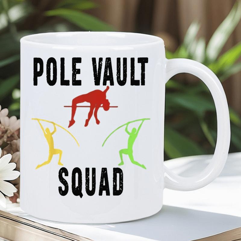 Tailorly White Ceramic 11 oz Mug - Pole Vault Squad Dynamic Athletic Silhouettes Jumping High Over Bars With Energetic Motion Pole Vaulter