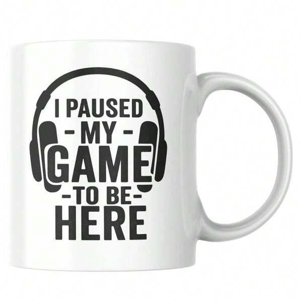 Tailorly White Ceramic 11 oz Mug - I Paused My Game To Be Here Minimalist Gaming Headset Silhouette Within Bold Modern Typography Headphone