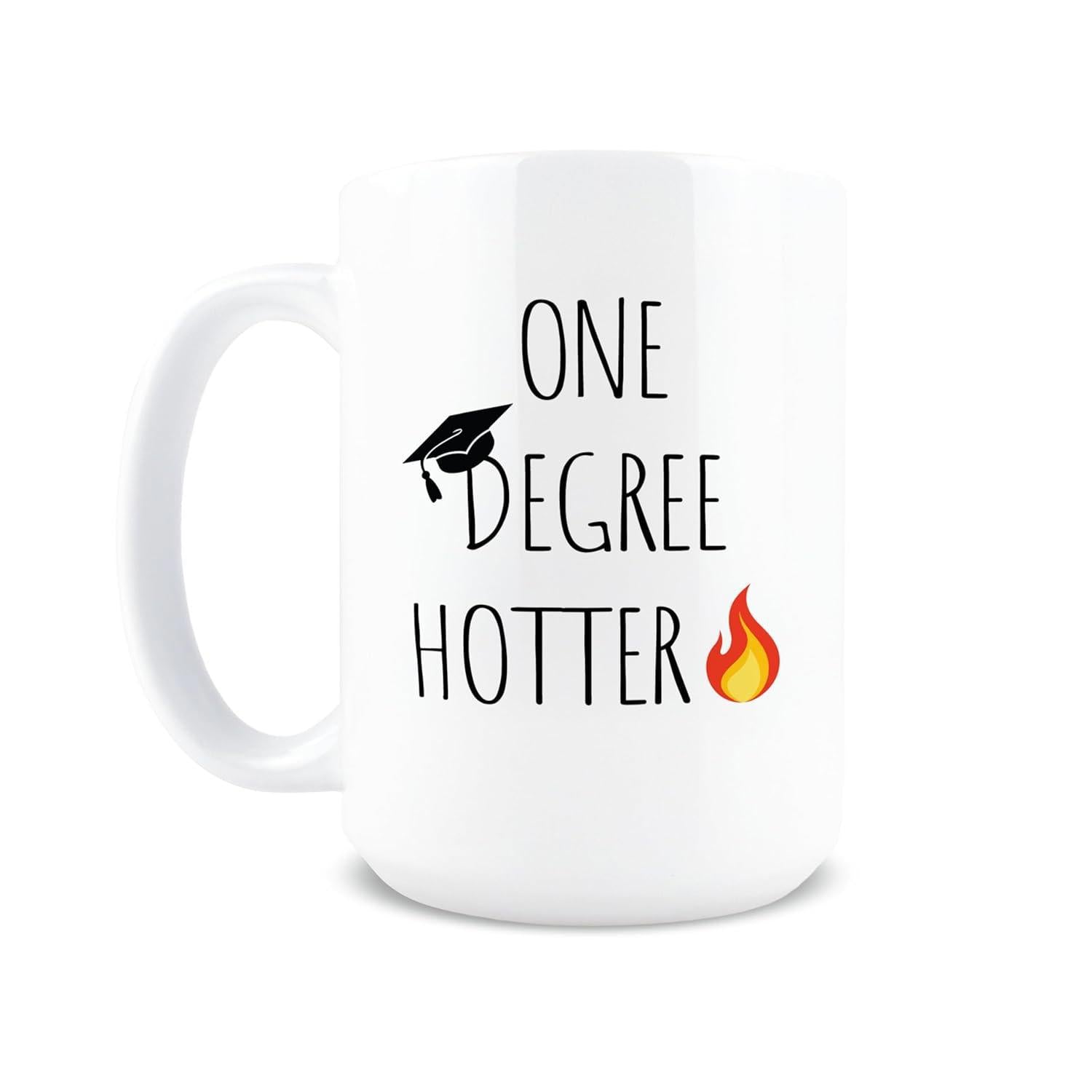 Tailorly White Ceramic 11 oz Mug - One Degree Hotter Minimalist Graduation Mortarboard With A Small Flickering Orange Fire Flame Mug