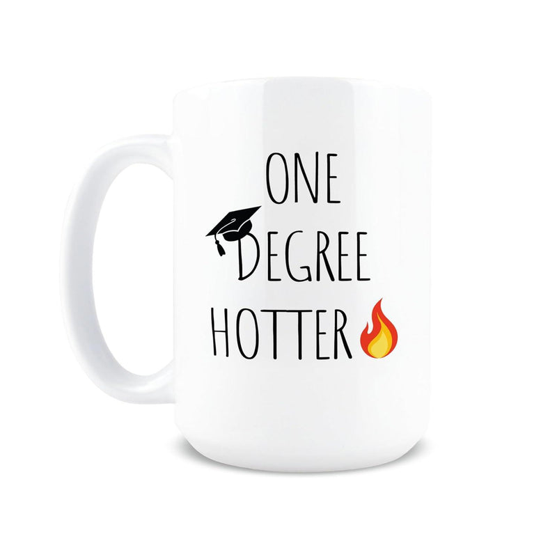 Tailorly White Ceramic 11 oz Mug - One Degree Hotter Minimalist Graduation Mortarboard With A Small Flickering Orange Fire Flame Mug