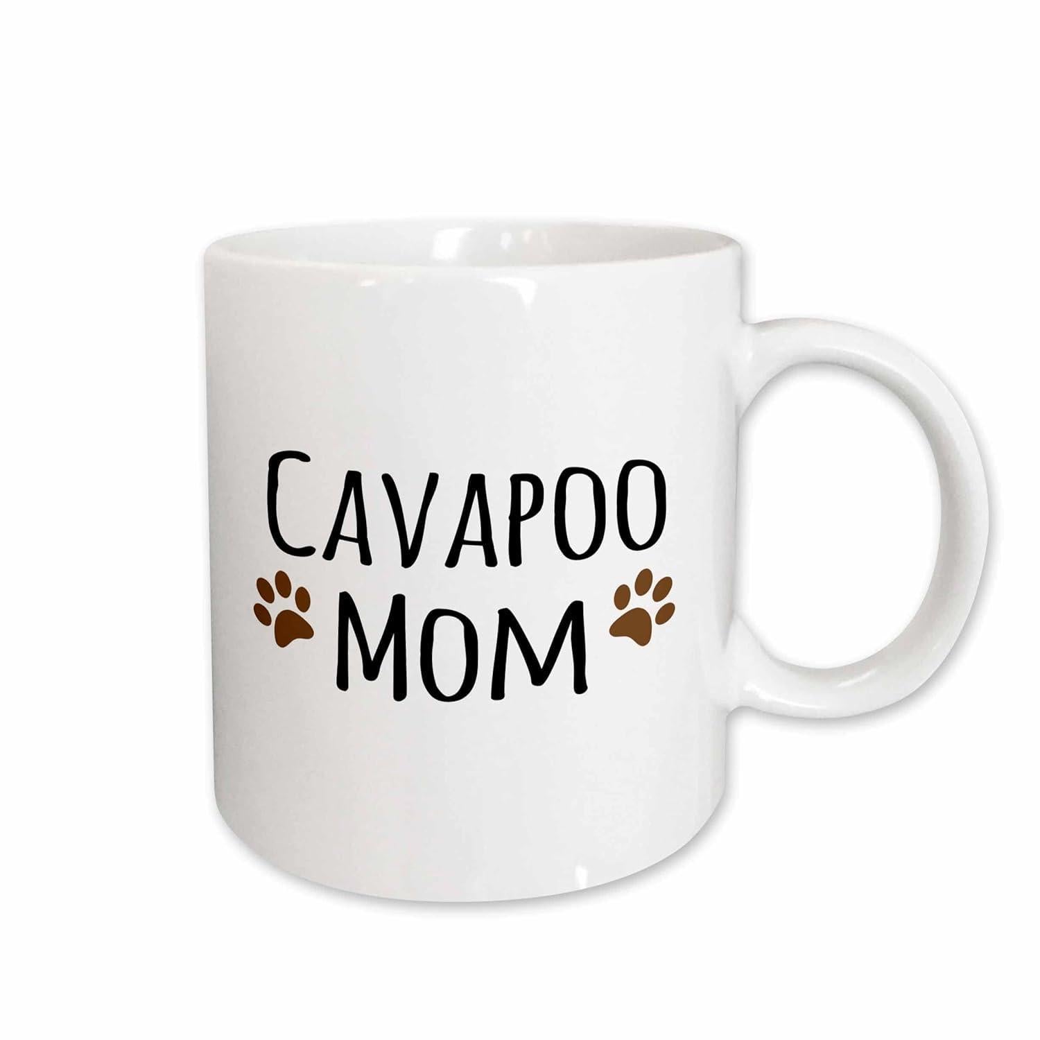 Tailorly White Ceramic 11 oz Mug - Cavapoo Mom Tiny Brown Paws Flanking Bold Black Lettering In Simple Modern Style Paw