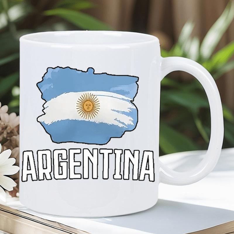Tailorly White Ceramic 11 oz Mug - Argentina Distressed Artistic National Flag With Golden Sun Symbol Argentina