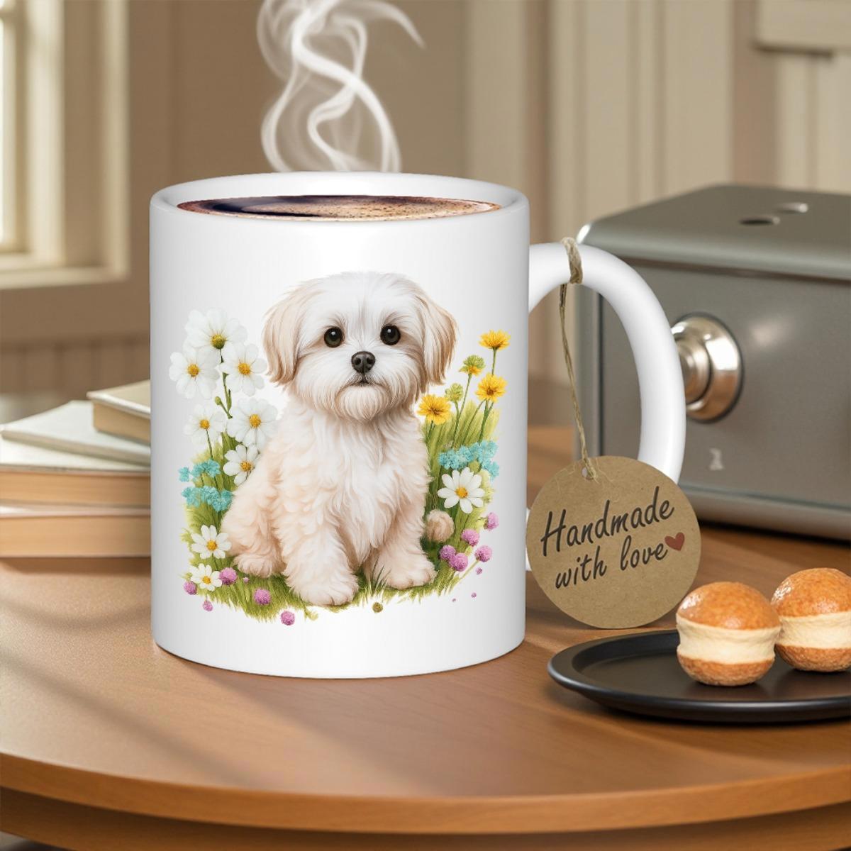 Tailorly White Ceramic 11 oz Mug - Handmade With Love Cute White Maltese Sitting Among Vibrant Wildflowers In A Blooming Meadow Puppy