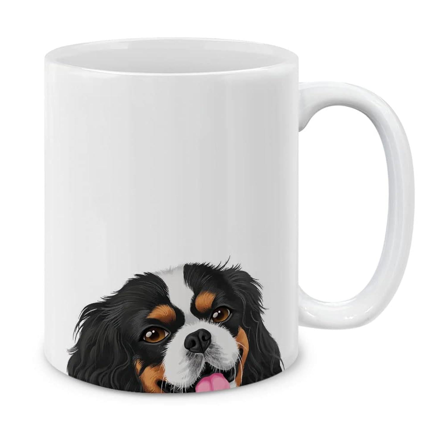 Tailorly White Ceramic 11 oz Mug - Realistic Peeking Tri Color Spaniel With Expressive Eyes And Pink Tongue Dog