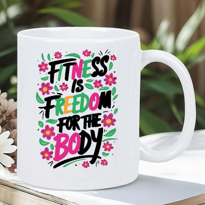 Tailorly White Ceramic 11 oz Mug - Fitness Is Freedom For The Body Vibrant Pink And Purple Blooming Petals Among Green Leaves Flower