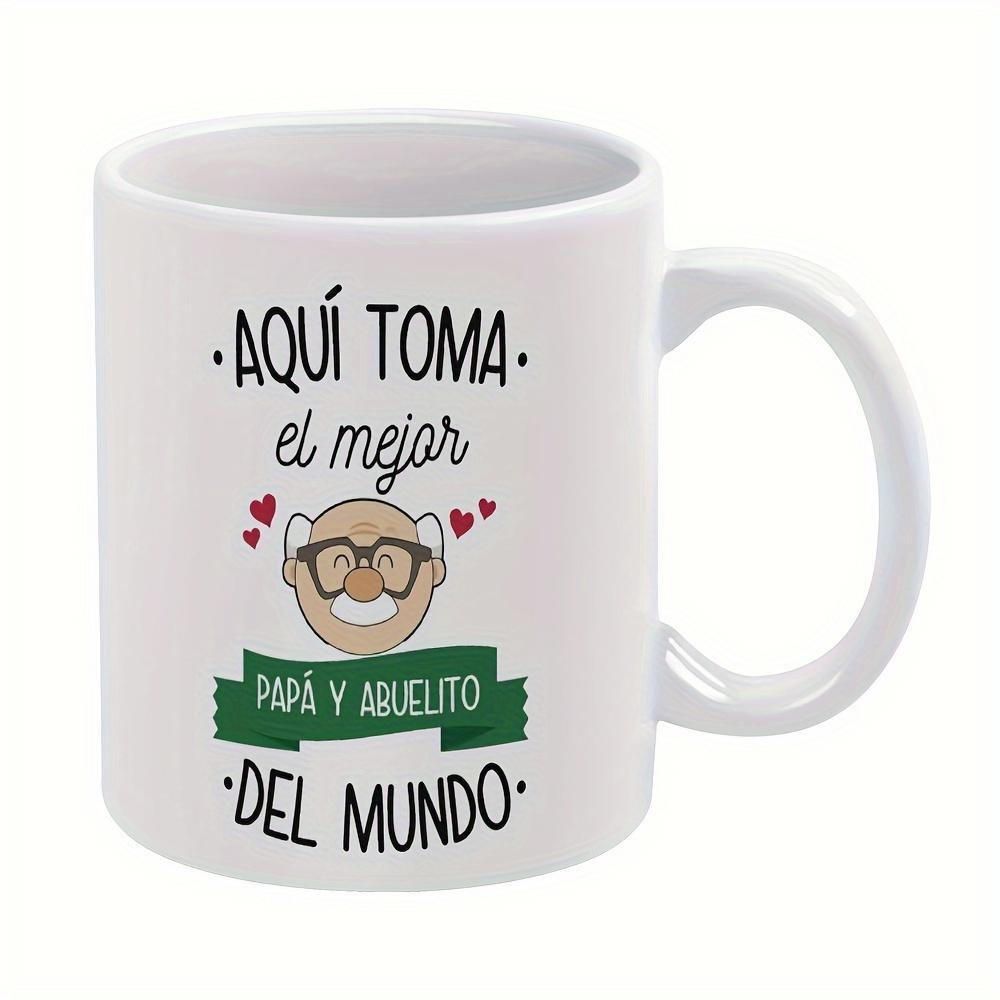 Tailorly White Ceramic 11 oz Mug - Smiling Cartoon Grandpa With Thick Glasses And Floating Hearts Green Banner Grandpa