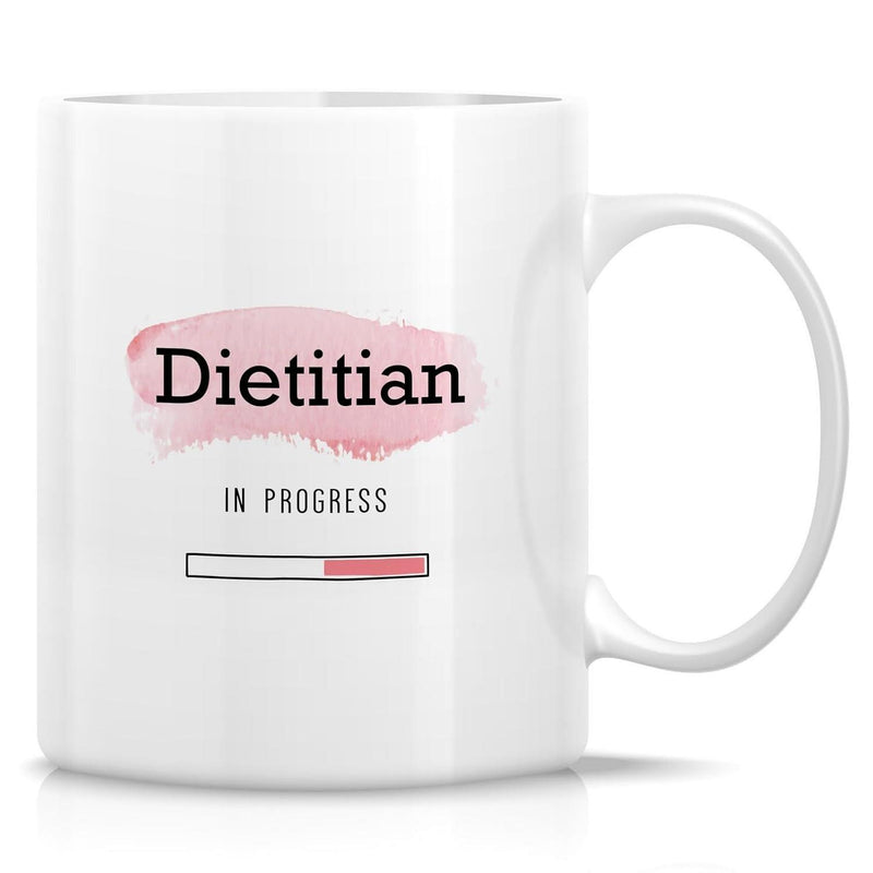 Tailorly White Ceramic 11 oz Mug - Dietitian In Progress Pink Artistic Watercolor Brushstroke Behind A Modern Stylish Minimalist Progress Loading Bar