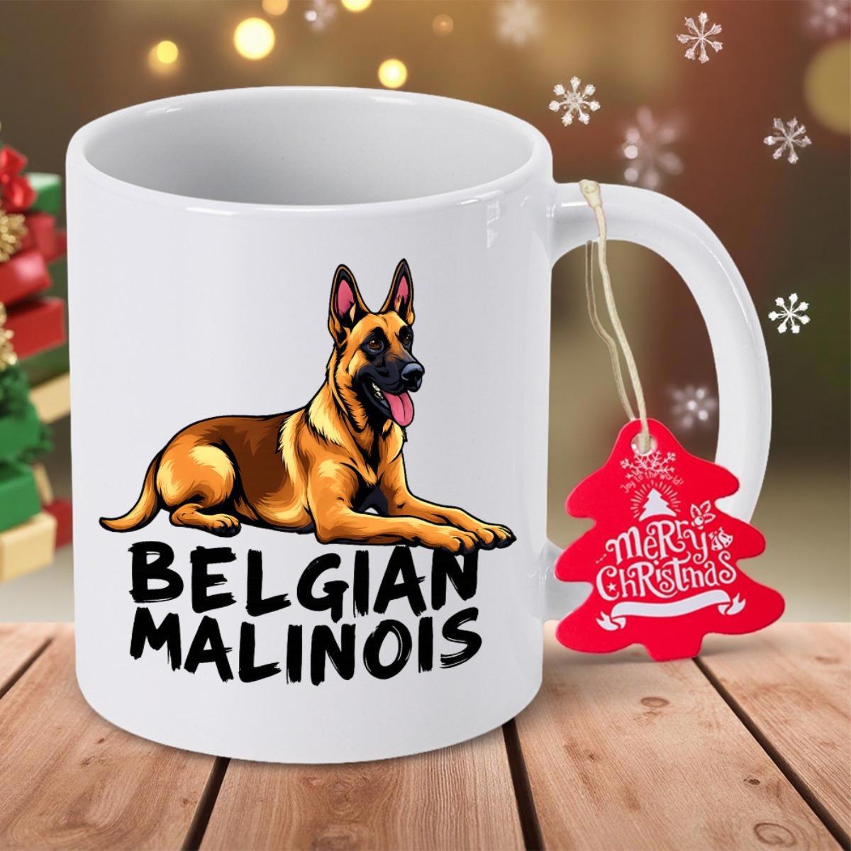 Tailorly White Ceramic 11 oz Mug - Belgian Malinois Alert Loyal Guard Dog Lying Peacefully With A Focused Gaze Malinois