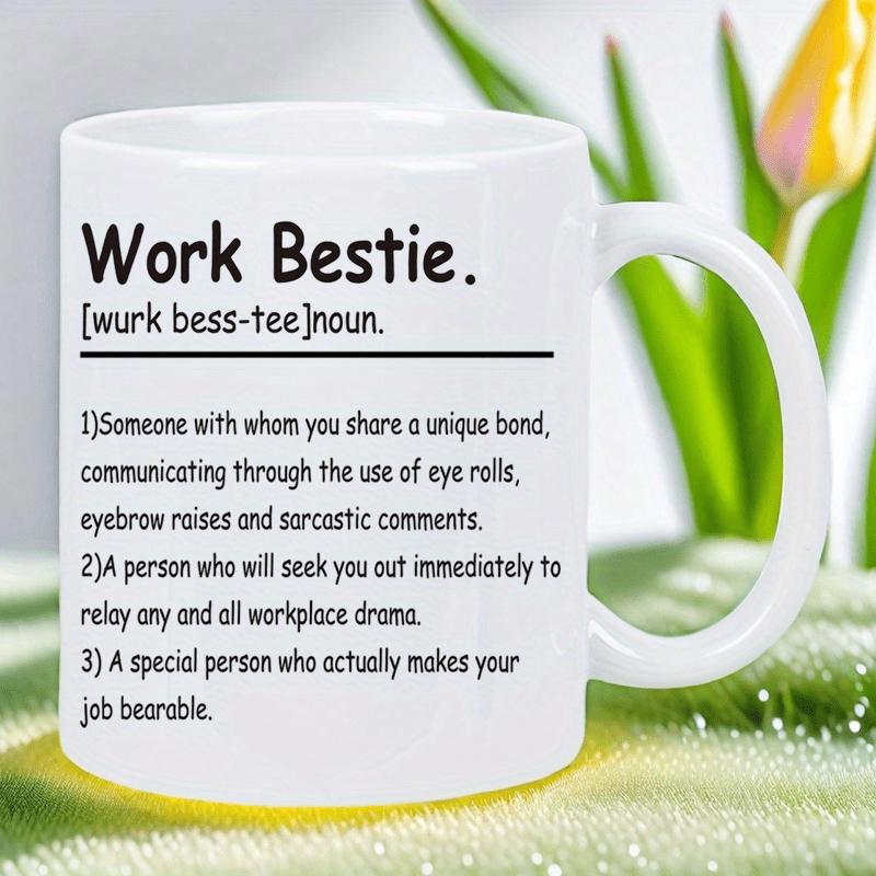 Tailorly White Ceramic 11 oz Mug - Work Bestie Minimalist Dictionary Style Layout With Black Text Printed On Smooth Ceramic Mug