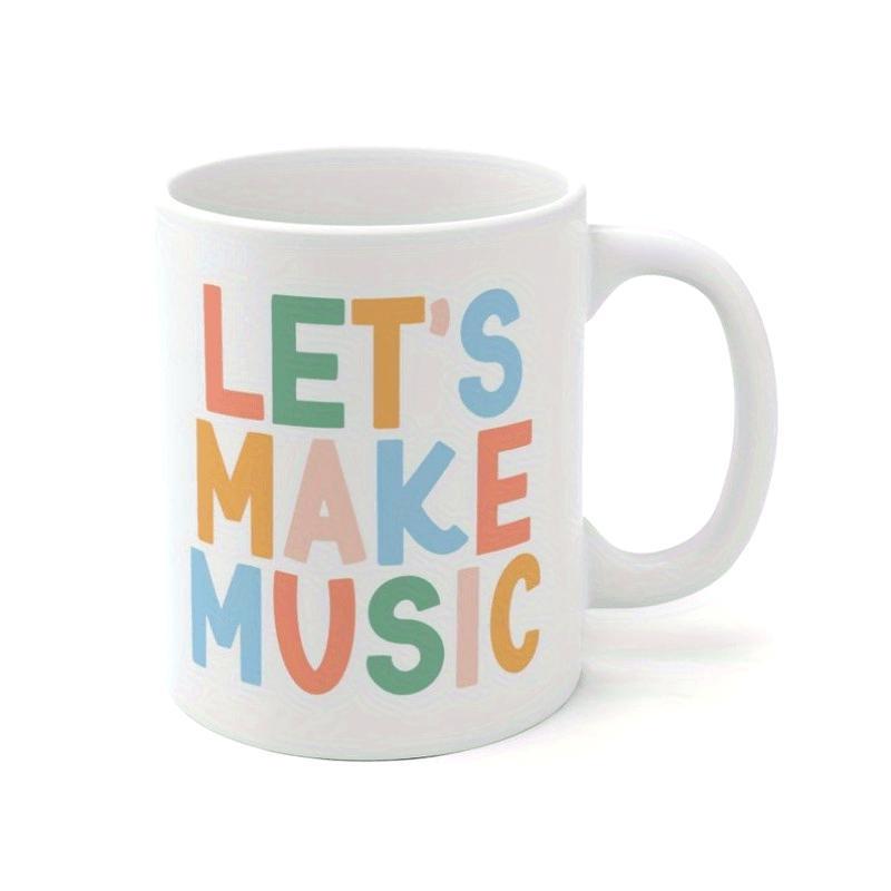 Tailorly White Ceramic 11 oz Mug - Lets Make Music Simple White Ceramic With Colorful Bold Block Typography Design Mug