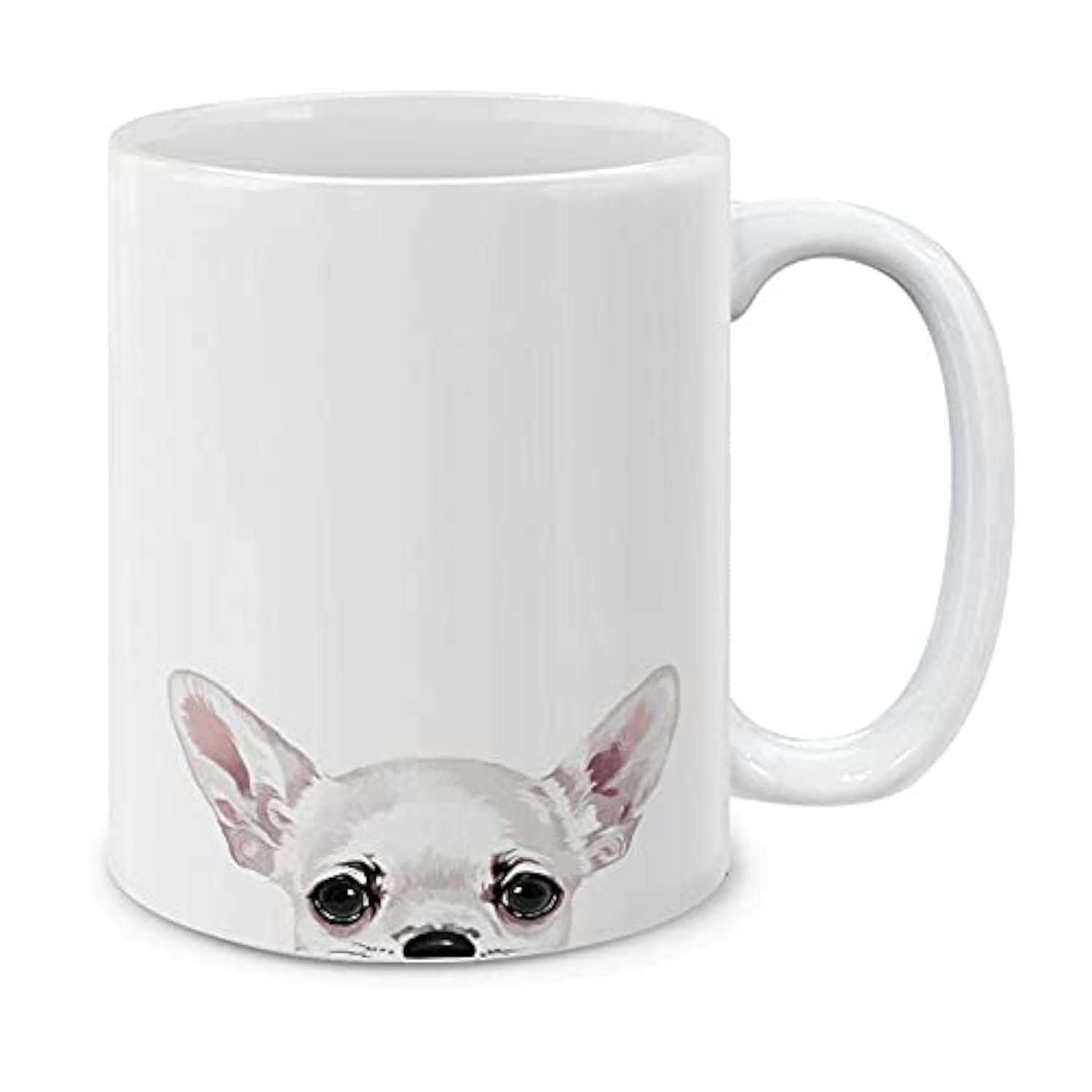 Tailorly White Ceramic 11 oz Mug - Curious White Peeking Dog Illustration With Large Expressive Eyes Chihuahua