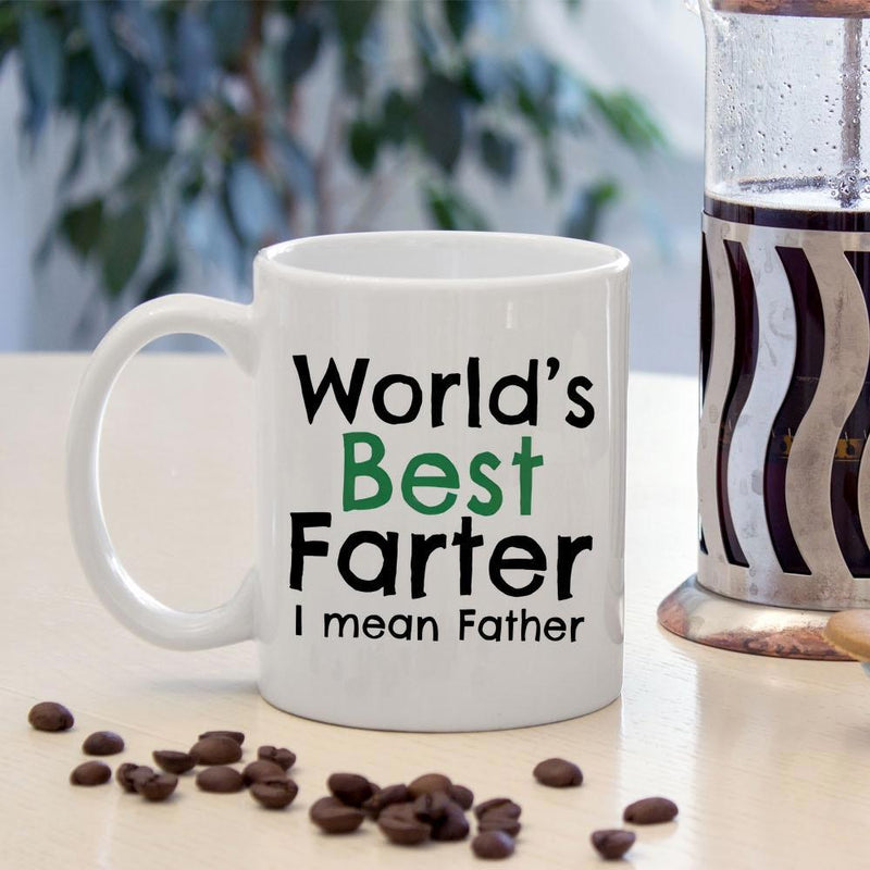Tailorly White Ceramic 11 oz Mug - Worlds Best Farter I Mean Father Clean Minimalist Ceramic Vessel With Bold Typography Humorous Text Mug