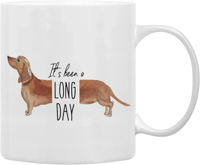 Tailorly White Ceramic 11 oz Mug - Its Been A Long Day Adorable Brown Sausage Dog Split With Minimalist Vertical Text Dachshund