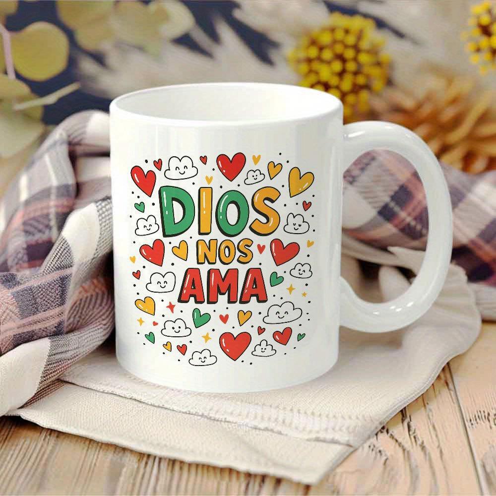Tailorly White Ceramic 11 oz Mug - Vibrant Playful Decorative Clouds Mixed With Many Small Colorful Hearts Heart
