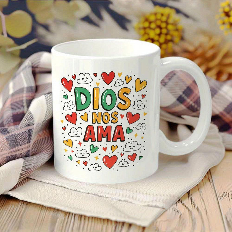 Tailorly White Ceramic 11 oz Mug - Vibrant Playful Decorative Clouds Mixed With Many Small Colorful Hearts Heart