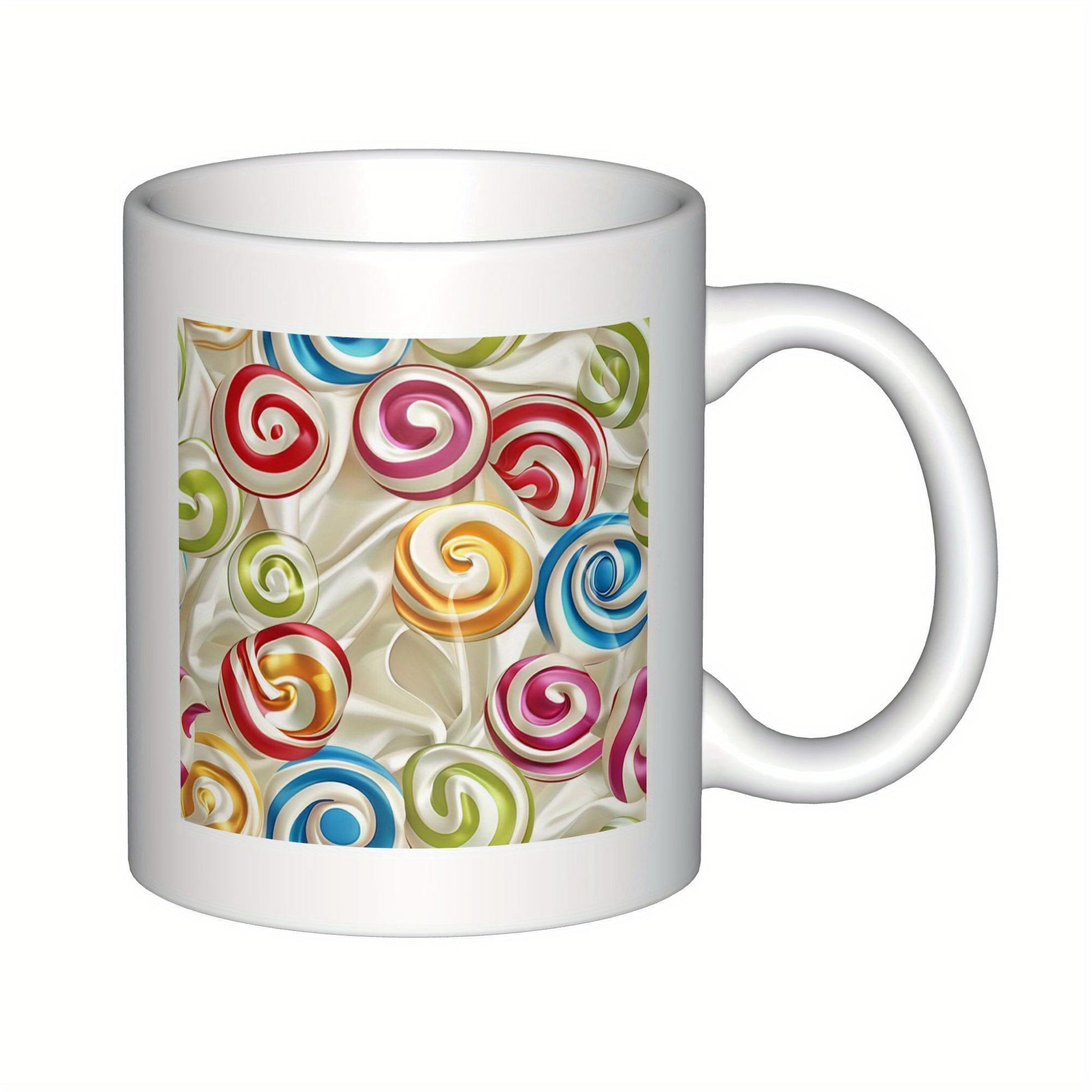 Tailorly White Ceramic 11 oz Mug - Vibrant Assorted Colorful Swirl Candies Arranged In A Playful Sweet Pattern Lollipop