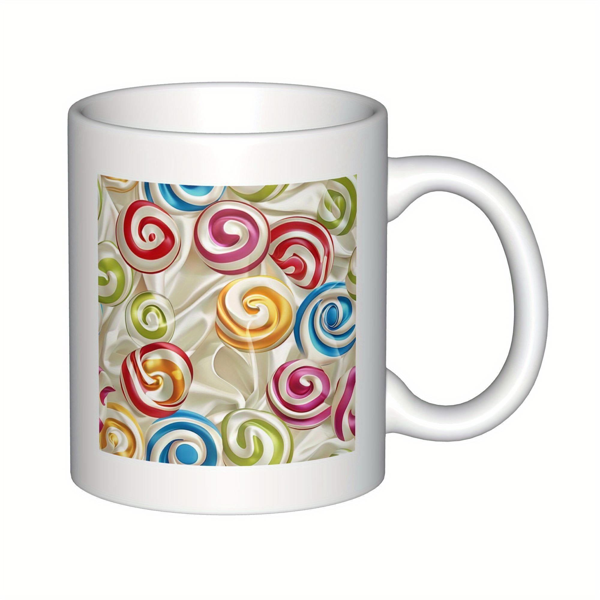 Tailorly White Ceramic 11 oz Mug - Vibrant Assorted Colorful Swirl Candies Arranged In A Playful Sweet Pattern Lollipop