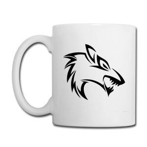 Tailorly White Ceramic 11 oz Mug - Aggressive Sharp Edge Tribal Style Silhouette Featuring Snarling Jaws And Pointed Ears Wolf