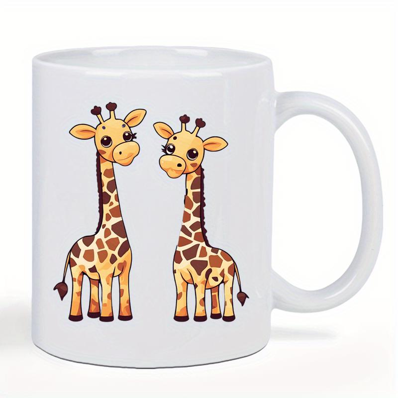 Tailorly White Ceramic 11 oz Mug - Two Adorable Cartoon Giraffes Standing Side By Side With Friendly Faces Giraffe