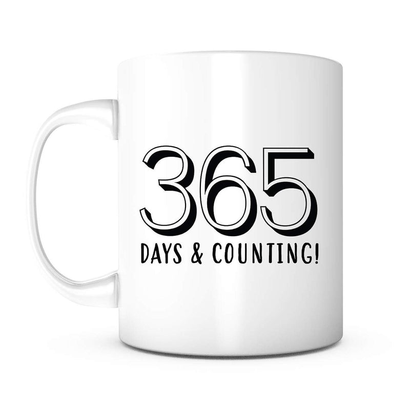 Tailorly White Ceramic 11 oz Mug - 365 Days Counting White Ceramic Material With Minimalist Black Typography And Bold Shadowed Numbers Mug