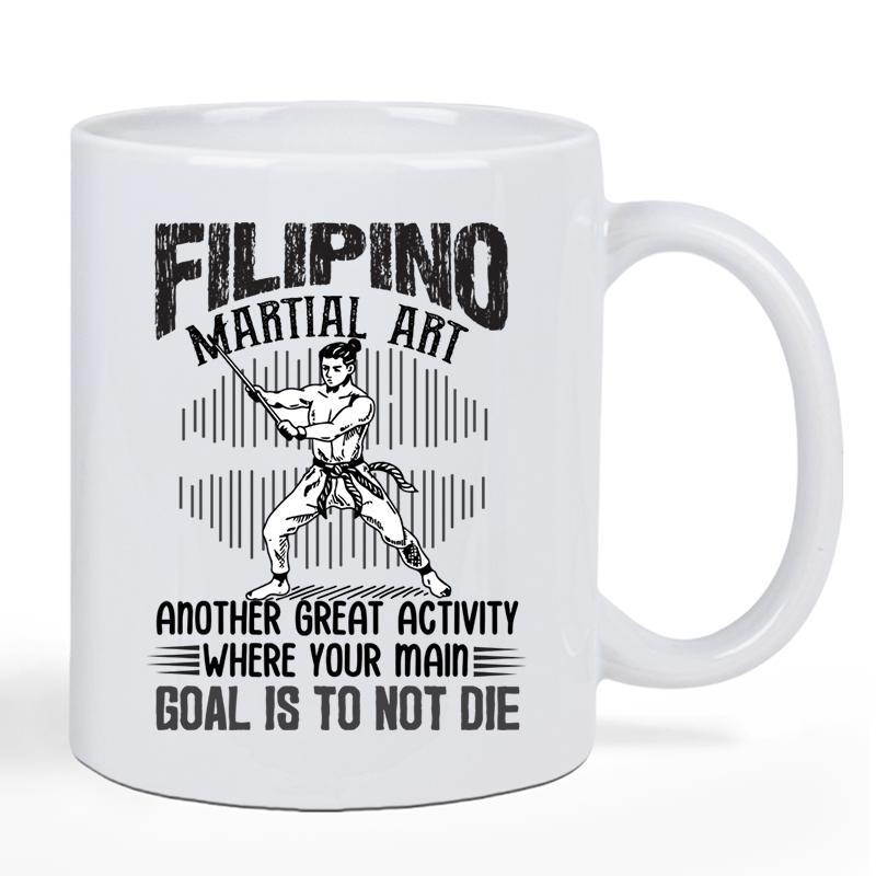 Tailorly White Ceramic 11 oz Mug - Filipino Martial Art Another Great Activity Where Your Main Goal Is To Not Die Action Oriented Figure Holding Sticks Amidst Bold