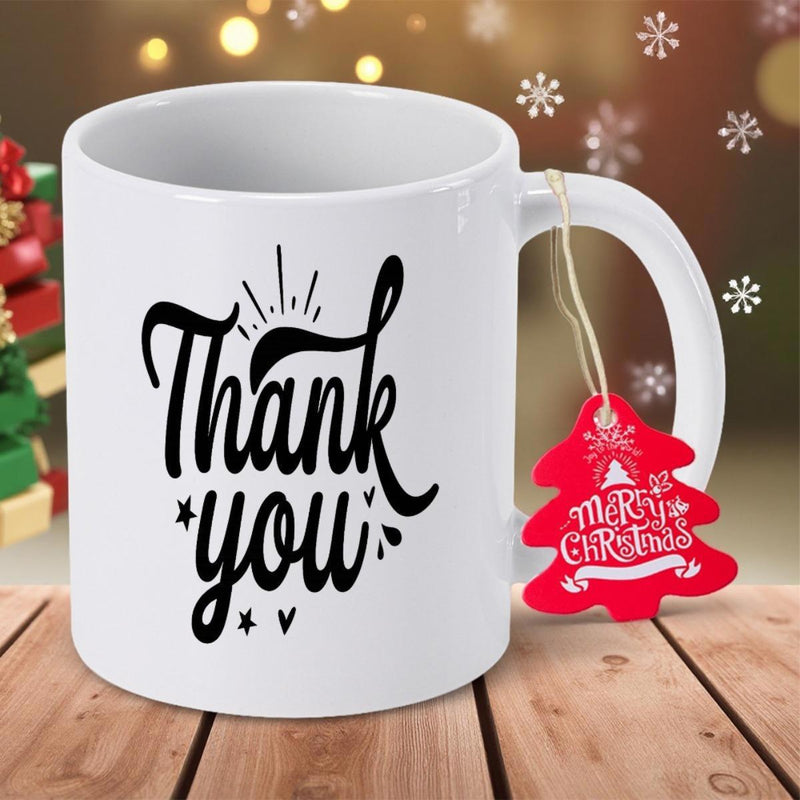Tailorly White Ceramic 11 oz Mug - Thank You Elegant White Ceramic Vessel With Decorative Script Lettering For Festive Gifting Mug