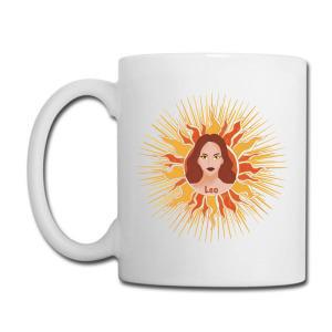 Tailorly White Ceramic 11 oz Mug - Leo Radiant Sunburst Design Featuring A Stylized Serene Woman Portrait Sun