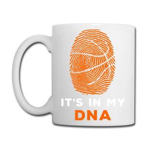 Tailorly White Ceramic 11 oz Mug - Its In My DNA Unique Orange Thumbprint Pattern Integrated With Textured Athletic Sports Basketball Fingerprint