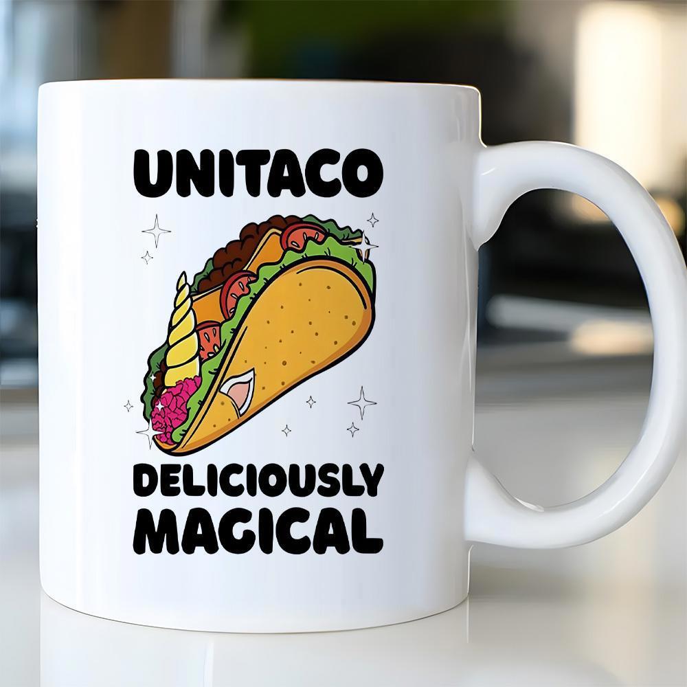 Tailorly White Ceramic 11 oz Mug - Unitaco Deliciously Magical Whimsical Shell Filled With Fresh Ingredients And Mystical Unicorn Features Taco