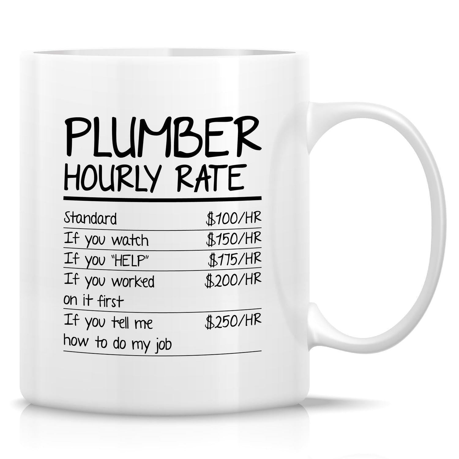 Tailorly White Ceramic 11 oz Mug - Plumber Hourly Rate Minimalist Black Text Humorously Listing Service Rates On