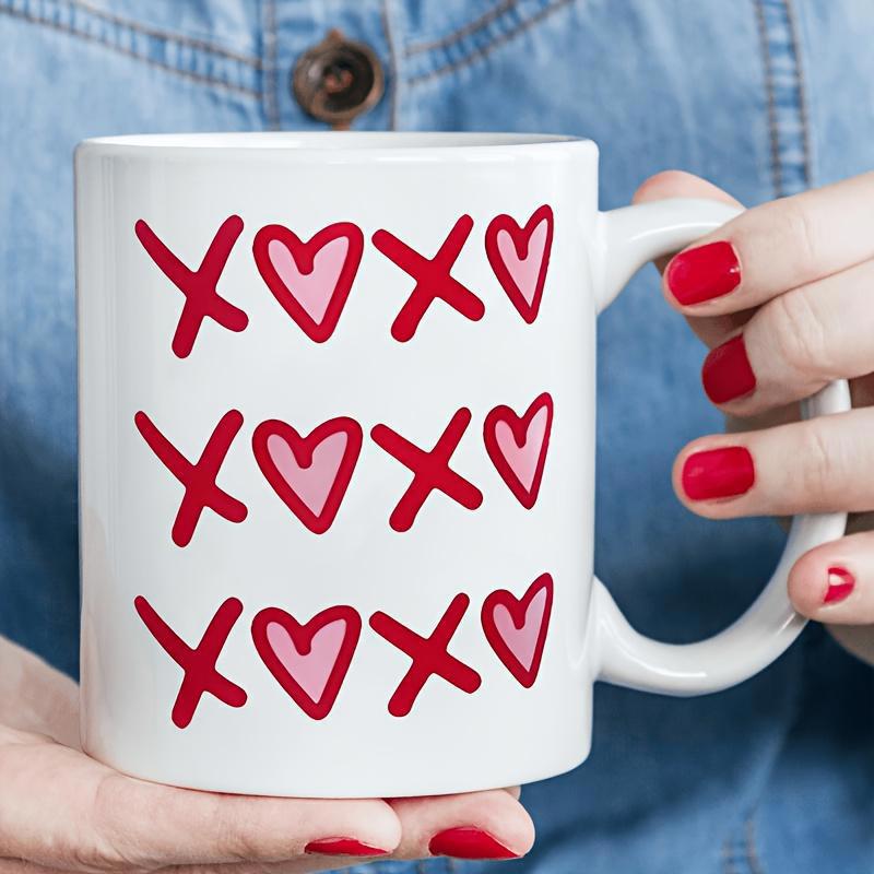 Tailorly White Ceramic 11 oz Mug - Artistic Hand Drawn Red And Pink Love Symbols Arranged With Sweet Heart