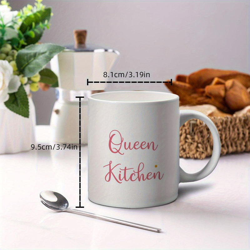 Tailorly White Ceramic 11 oz Mug - Queen Kitchen Elegant Pink Script Calligraphy On Minimalist White Glossy Ceramic Smooth Mug