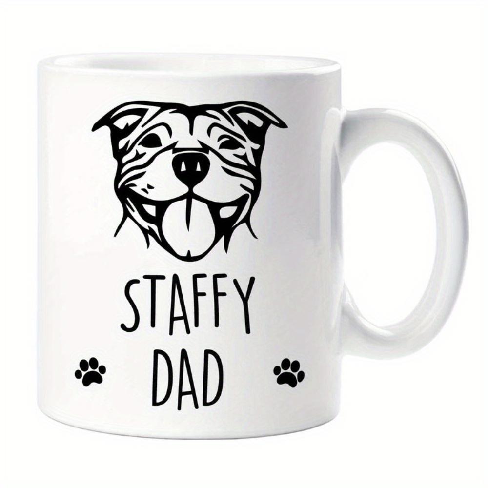 Tailorly White Ceramic 11 oz Mug - Staffy Dad Hand Drawn Minimalist Smiling Head With Tiny Cute Paw Prints Dog