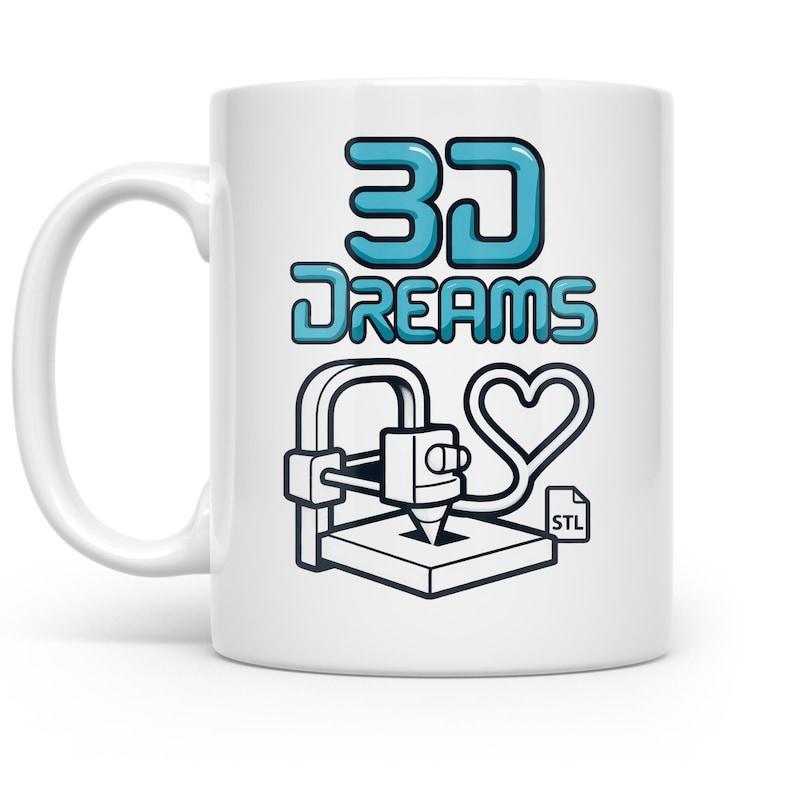 Tailorly White Ceramic 11 oz Mug - 3D Dreams Mechanical Device Creating Objects With Filament Forming Heart Shapes Under Technical Settings 3D Printer