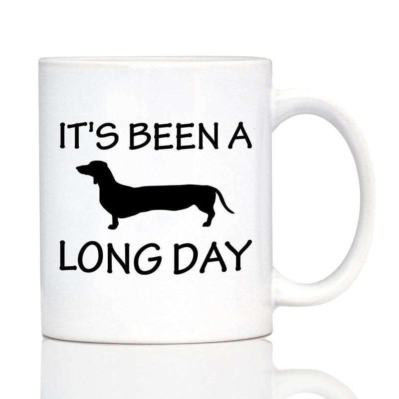 Tailorly White Ceramic 11 oz Mug - Its Been A Long Day Minimalist Black Silhouette Of A Long Weenie Dog Standing On White Ceramic Dachshund