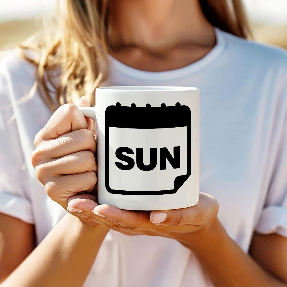 Tailorly White Ceramic 11 oz Mug - Sun Simple Bold Black Graphic Representing A Peaceful Weekend Morning Calendar