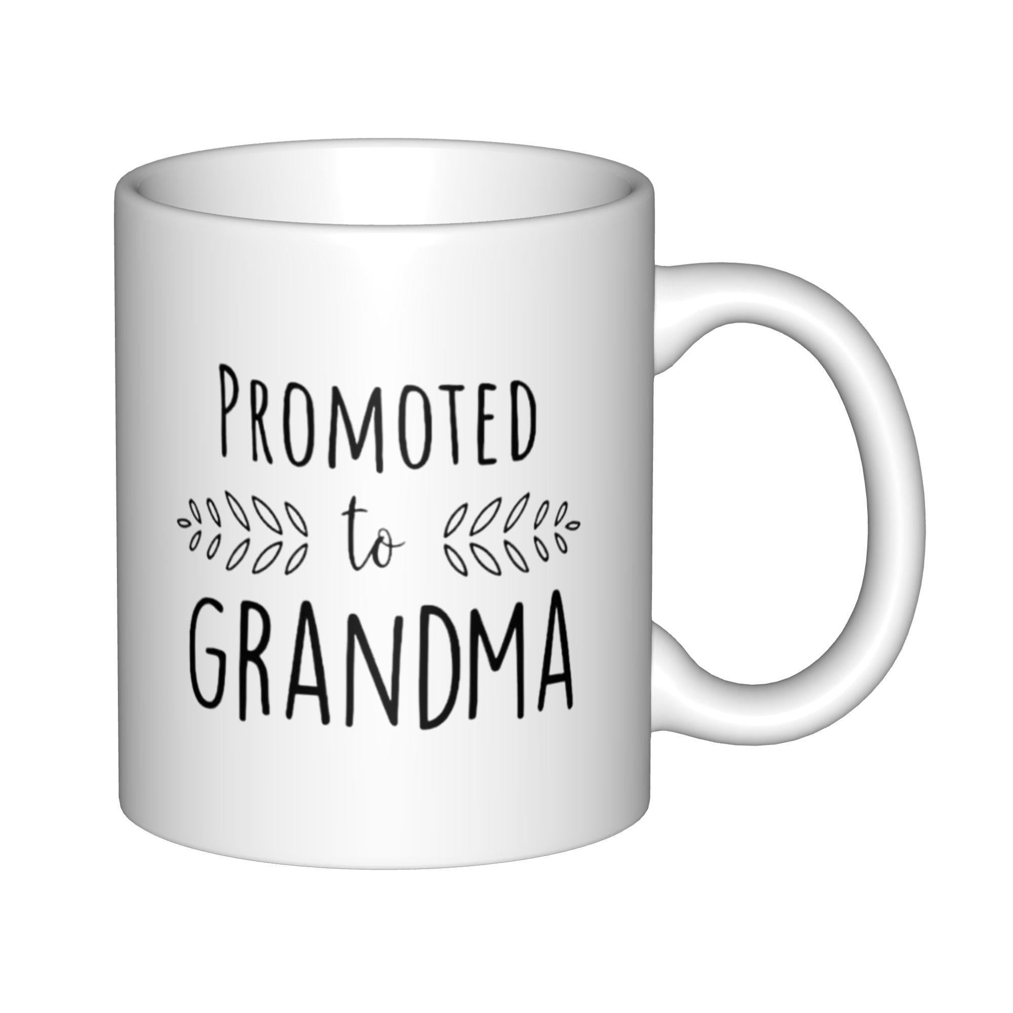 Tailorly White Ceramic 11 oz Mug - Promoted To Grandma Minimalist Black Leaf Branches Flanking Elegant Handwritten Text Mug