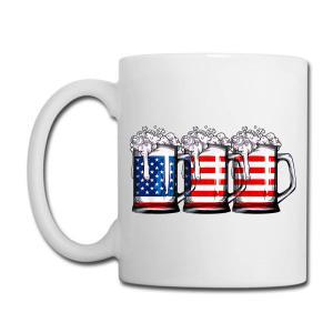 Tailorly White Ceramic 11 oz Mug - Three Frosty Pints With American Flag Patriotic Stars And Stripes Theme Mug