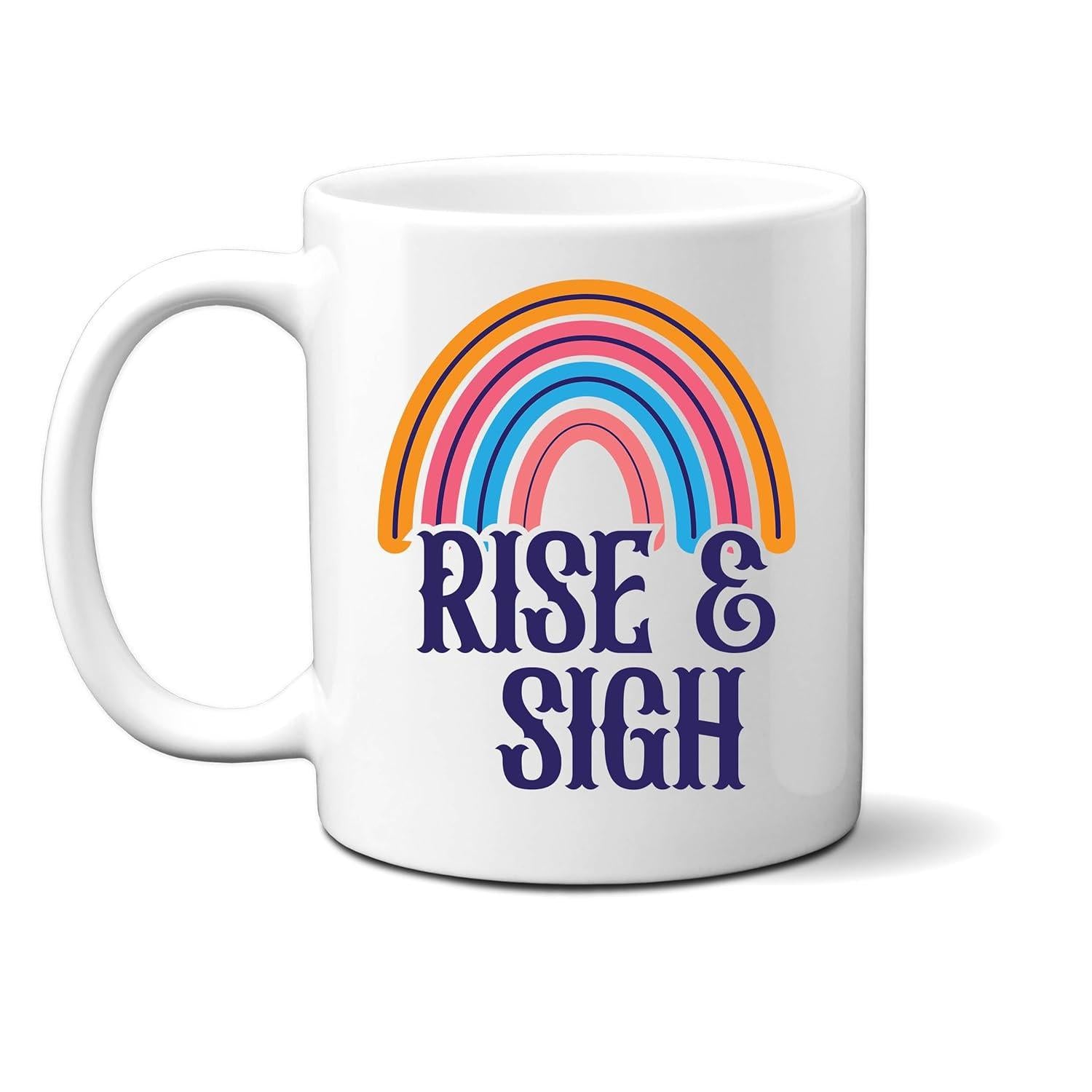 Tailorly White Ceramic 11 oz Mug - Rise Sigh Vibrant Colorful Arched Rainbow With Bright Stripes Over Minimalist Clean Background Rainbow