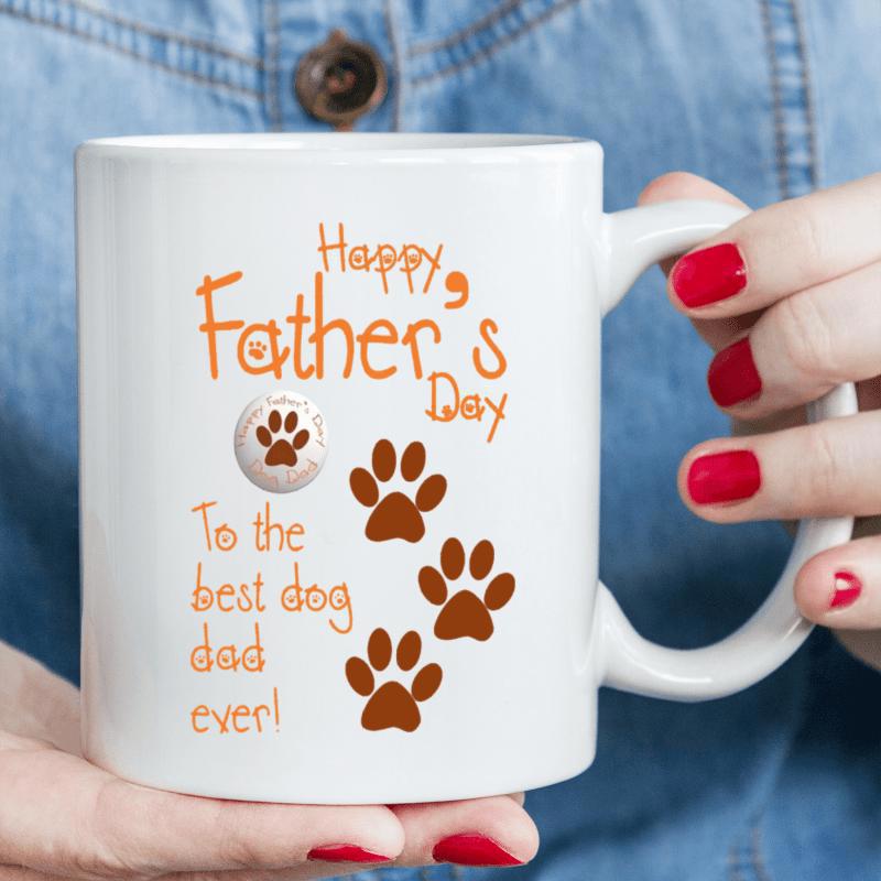 Tailorly White Ceramic 11 oz Mug - Happy Father's Day To The Best Dog Dad Ever Several Brown Animal Paw Prints Arranged Diagonally On A Clean Background Paw