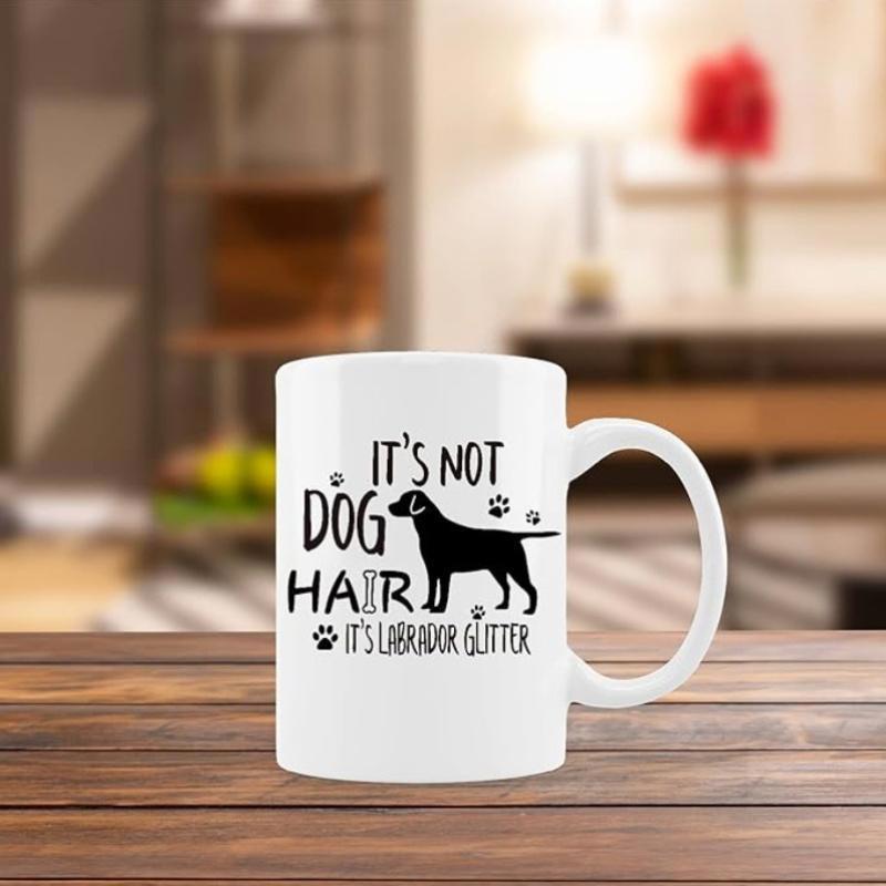 Tailorly White Ceramic 11 oz Mug - It's Not Dog Hair It's Labrador Glitter Standing Black Dog Silhouette Among Paw Prints And Small Bone Symbols Labrador