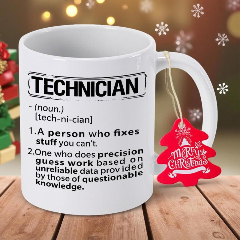 Tailorly White Ceramic 11 oz Mug - Technician Minimalist White Surface With Bold Black Lettering And Humorous Dictionary Definition Mug