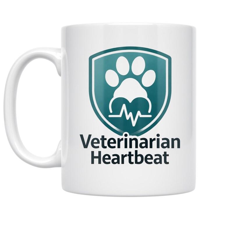 Tailorly White Ceramic 11 oz Mug - Veterinarian Heartbeat Teal Shield Featuring Animal Paw Print And Medical Pulse Line Logo