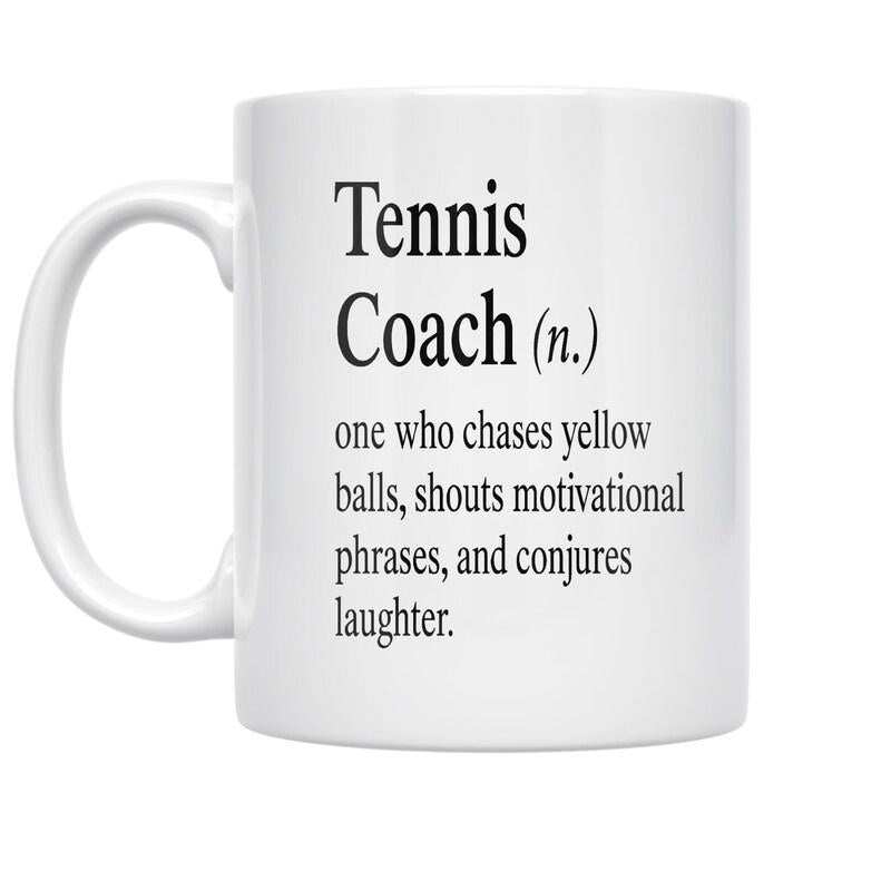Tailorly White Ceramic 11 oz Mug - Tennis Coach Minimalist White Ceramic Vessel Displaying Humorous Definition Typography Text Mug