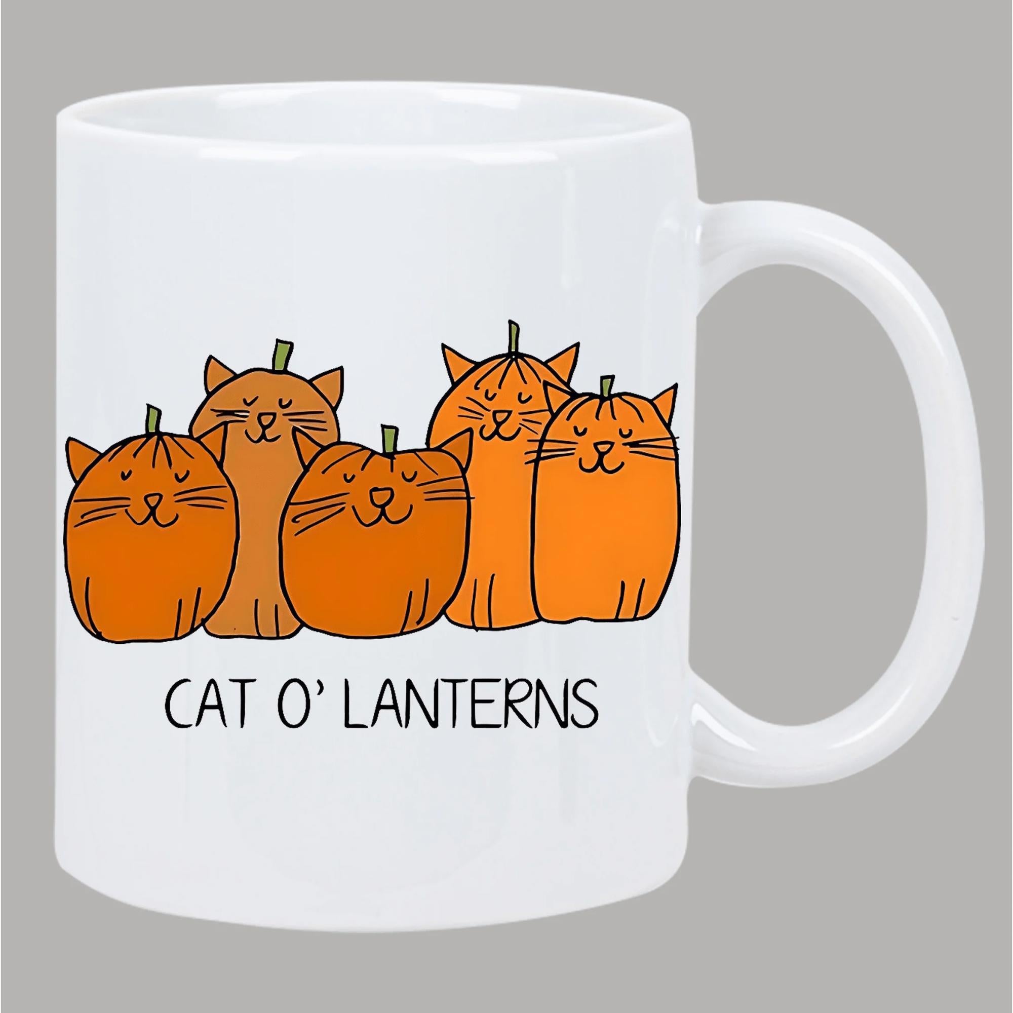 Tailorly White Ceramic 11 oz Mug - Cat O Lanterns Cute Smiling Orange Harvest Cats Shaped Like Festive Autumn Veggies Pumpkin
