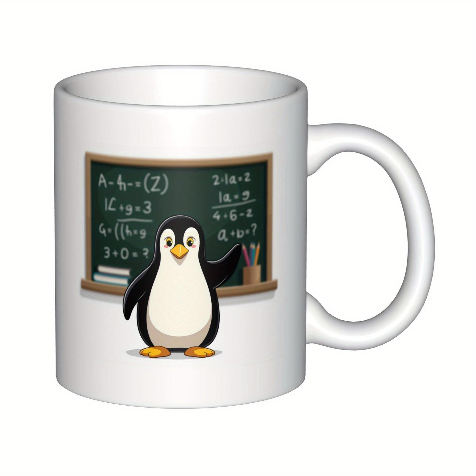 Tailorly White Ceramic 11 oz Mug - Smart Little Penguin Teaching Complex Math On A Vintage Classroom Chalkboard Penguin