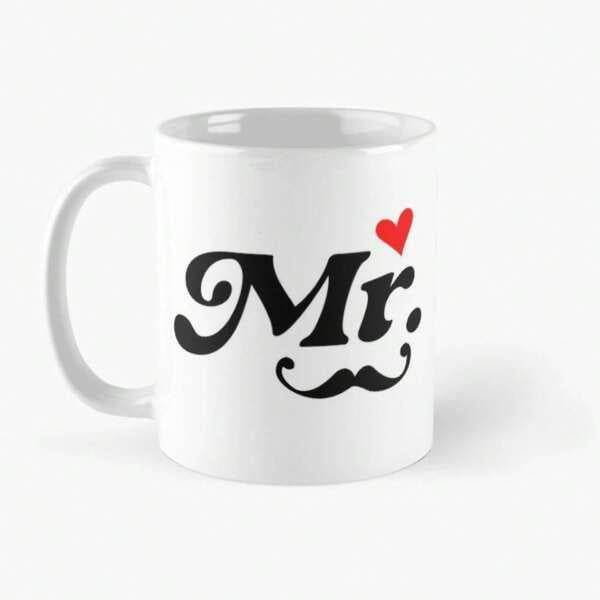 Tailorly White Ceramic 11 oz Mug - Mr Elegant Vintage Black Curled Mustache Featuring A Small Red Vibrant Heart Mustache