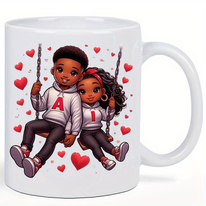 Tailorly White Ceramic 11 oz Mug - Adorable Young Couple On Swing Surrounded By Many Floating Hearts Couple