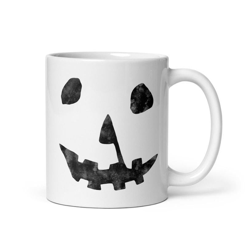 Tailorly White Ceramic 11 oz Mug - Hand Drawn Black Ink Style Halloween Pumpkin Smiling With Jagged Face