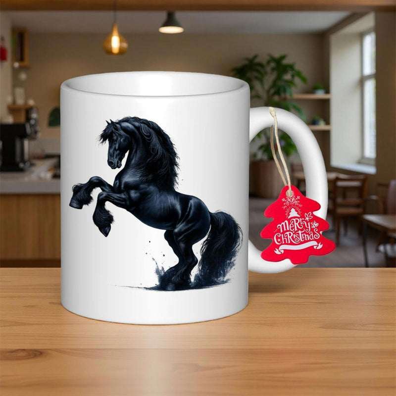 Tailorly White Ceramic 11 oz Mug - Majestic Black Stallion Rearing With Graceful Wild Mane And Powerful Stance Horse